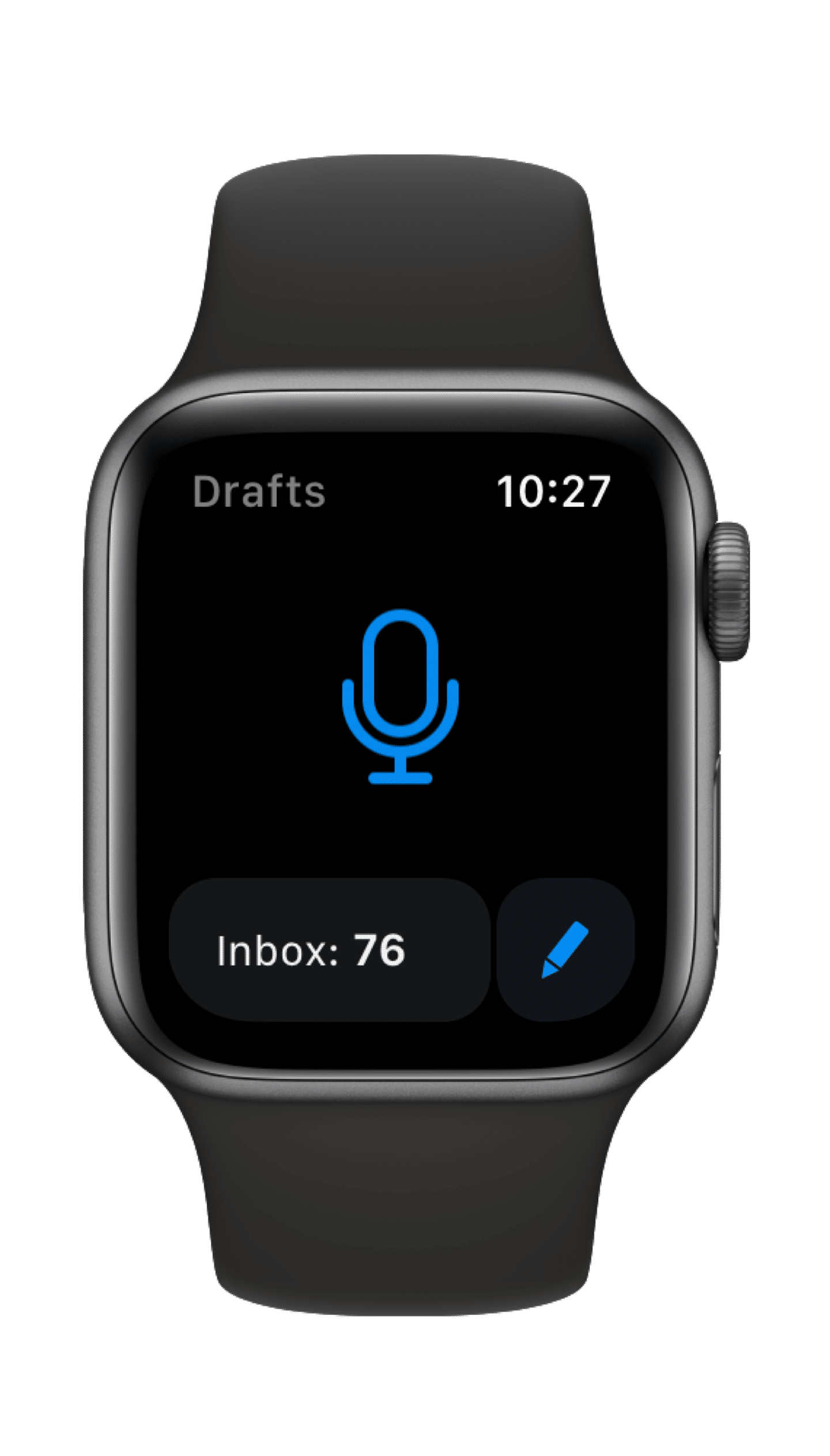 Drafts on Apple Watch ready to enter dictation mode.