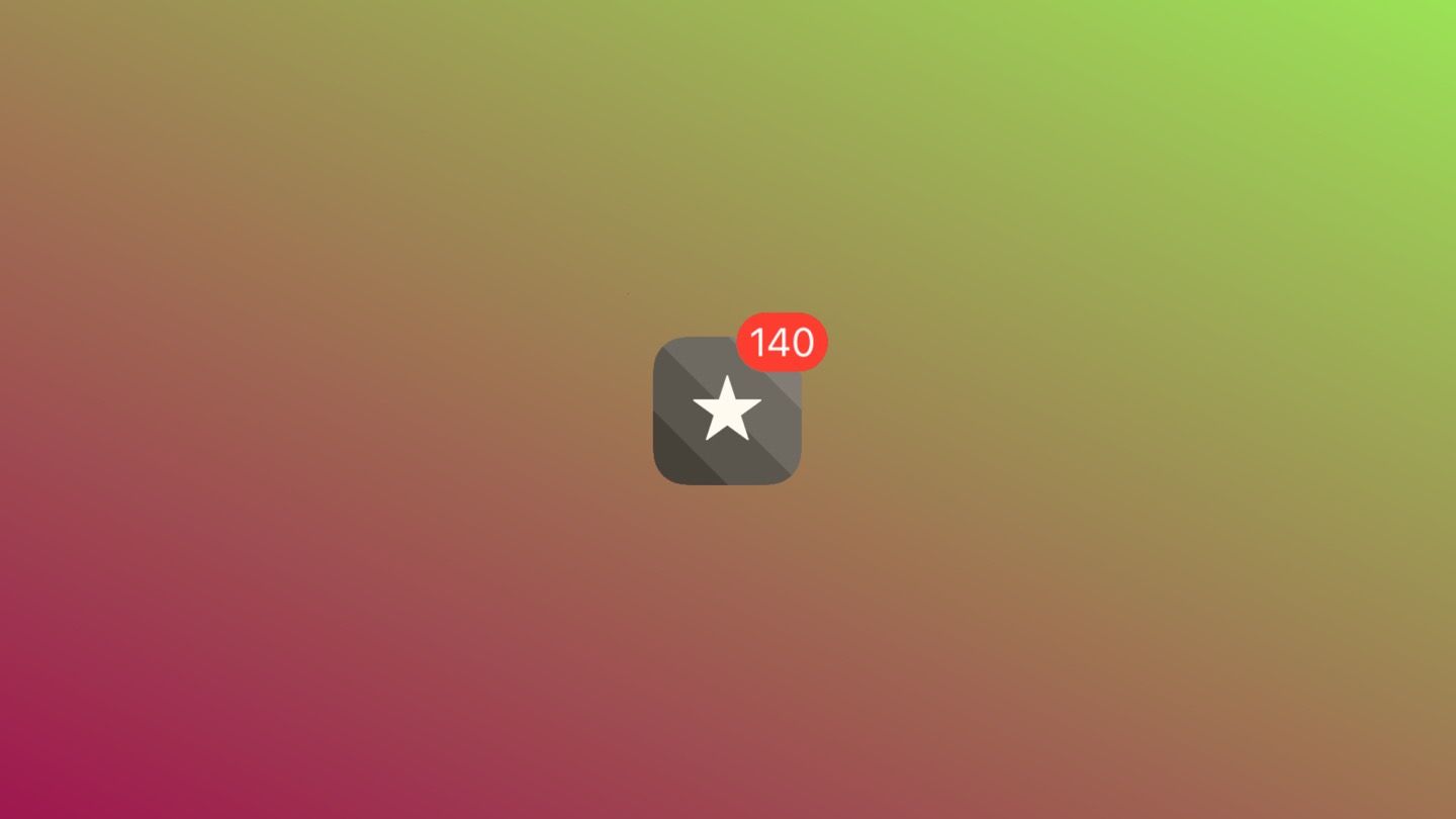 Reeder icon with the notification badge showing “140”.