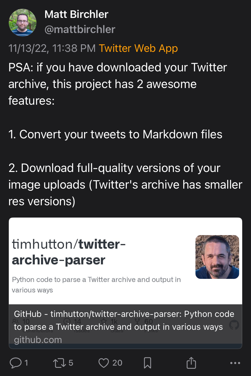 A screenshot of Matt’s tweet.