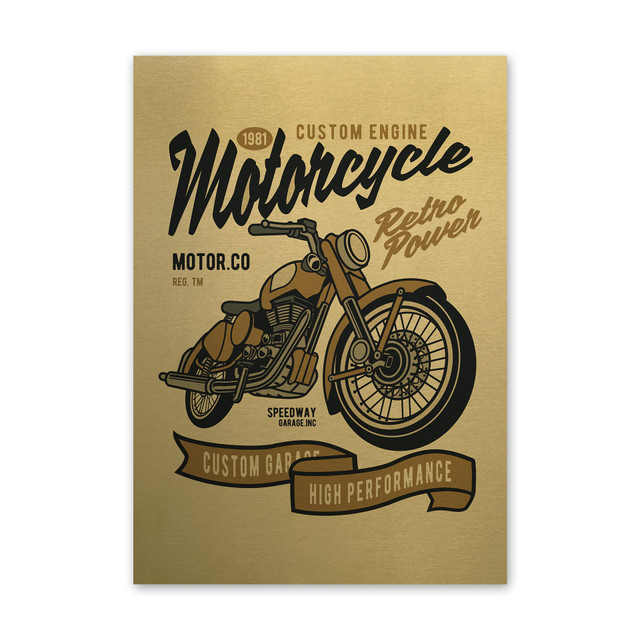 Plakat metalowy, retro, klasyczny motocykl, 30 cm x 42 cm, złoty