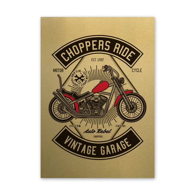 Plakat metalowy, retro, chopper, 30 cm x 42 cm, złoty