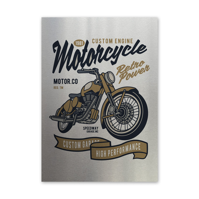 Plakat metalowy, retro, klasyczny motocykl, 30 cm x 42 cm, srebrny