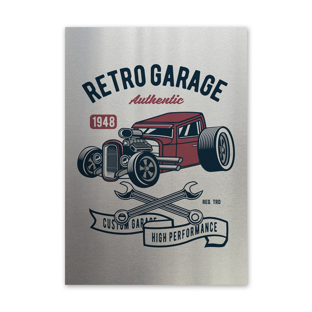 Plakat metalowy, retro, hot rod, 30 cm x 42 cm, srebrny