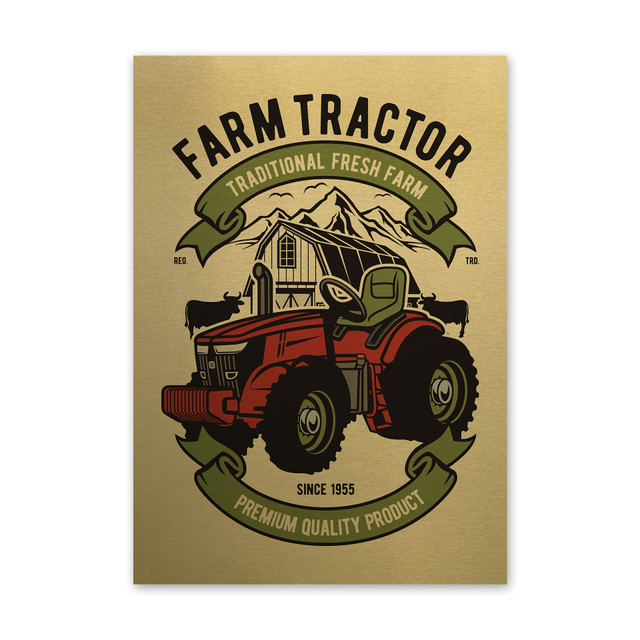 Plakat metalowy, retro, traktor farma, 30 cm x 42 cm, złoty