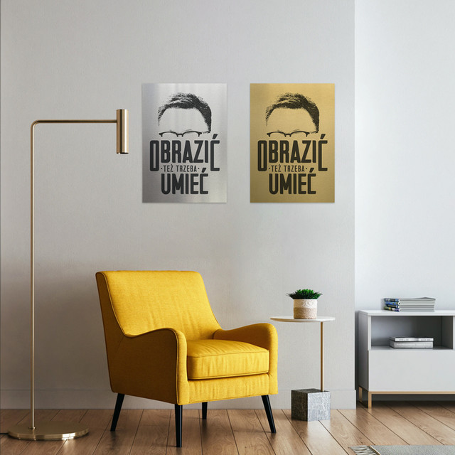 Plakat metalowy, cytat, obrazić też trzeba umieć, 30 cm x 42 cm, srebrny