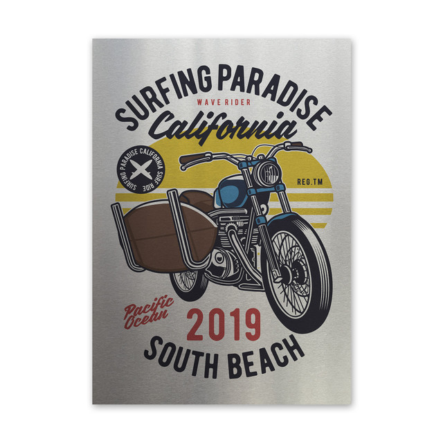 Plakat metalowy, retro, motocykl surfing, 30 cm x 42 cm, srebrny