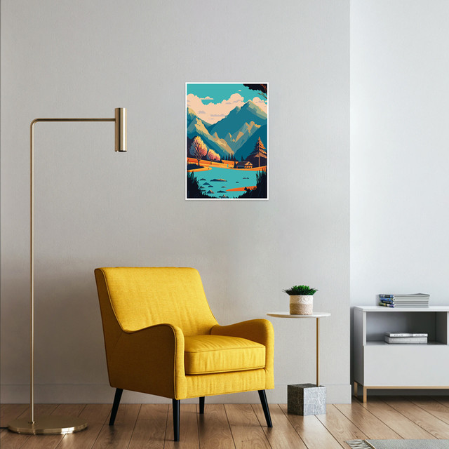 Plakat metalowy, grafika, krajobraz góry jezioro, 30 cm x 40 cm