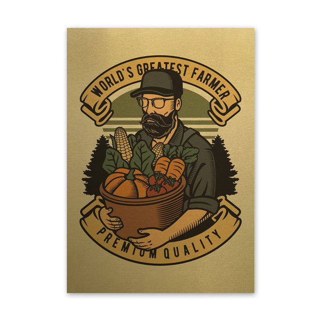 Plakat metalowy, retro, farmer farma warzywa, 30 cm x 42 cm, złoty
