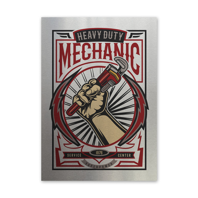 Plakat metalowy, retro, mechanik klucz, 30 cm x 42 cm, srebrny