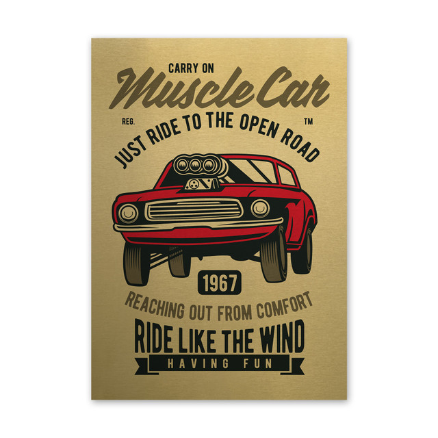Plakat metalowy, retro, muscle car, 30 cm x 42 cm, złoty