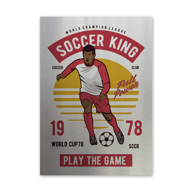 Plakat metalowy, retro, piłka nożna piłkarz, 30 cm x 42 cm, srebrny