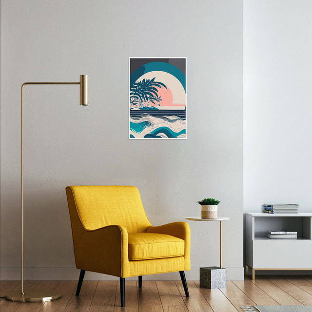 Plakat metalowy, grafika, krajobraz ocean palma, 30 cm x 40 cm