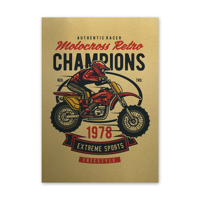 Plakat metalowy, retro, motocyklista motocross, 30 cm x 42 cm, złoty