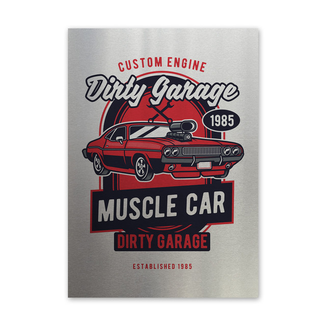 Plakat metalowy, retro, muscle car, 30 cm x 42 cm, srebrny