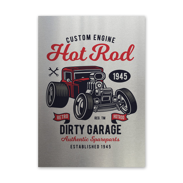 Plakat metalowy, retro, hot rod, 30 cm x 42 cm, srebrny