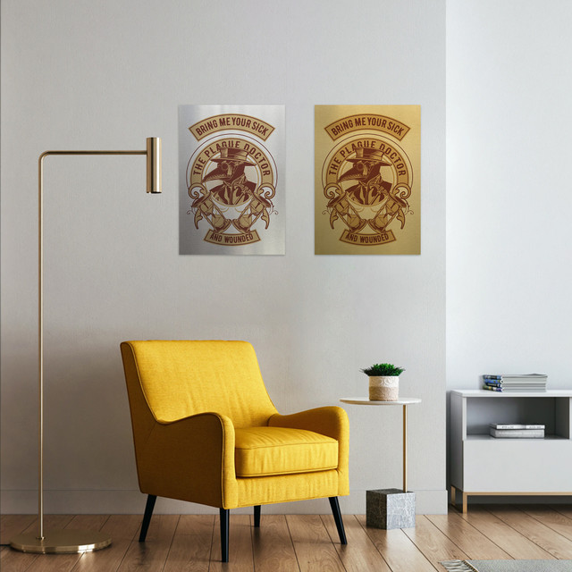 Plakat metalowy, retro, doktor plagi, 30 cm x 42 cm, złoty