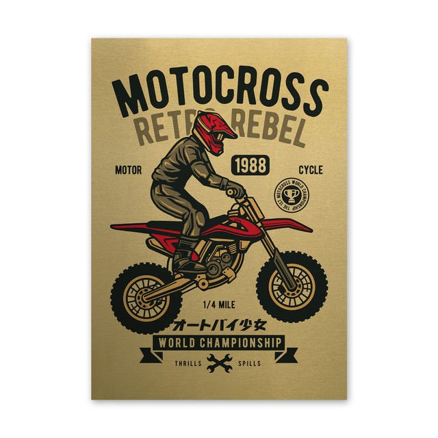 Plakat metalowy, retro, motocyklista motocross, 30 cm x 42 cm, złoty