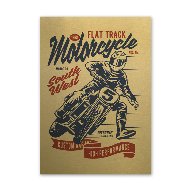 Plakat metalowy, retro, motocyklista, 30 cm x 42 cm, złoty