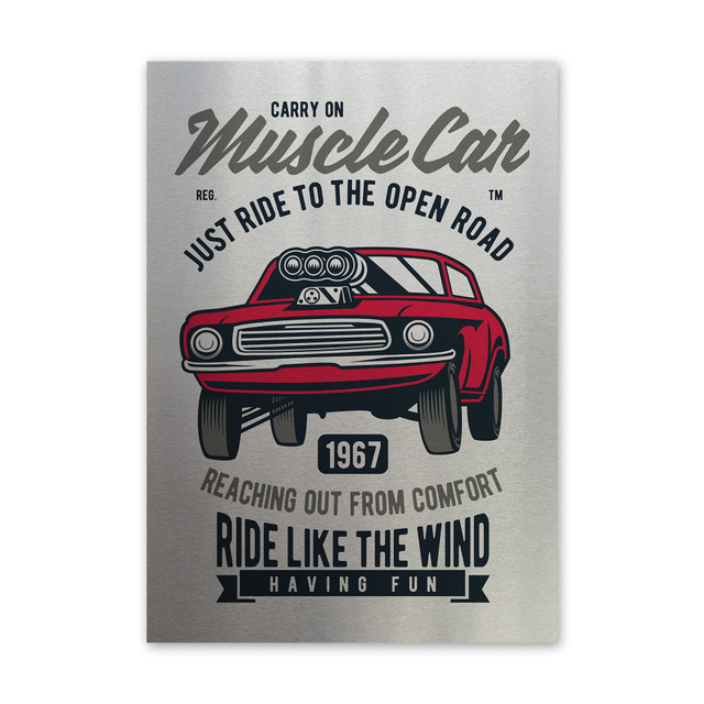 Plakat metalowy, retro, muscle car, 30 cm x 42 cm, srebrny