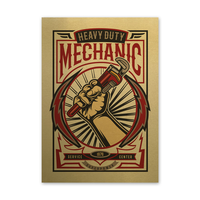 Plakat metalowy, retro, mechanik klucz, 30 cm x 42 cm, złoty