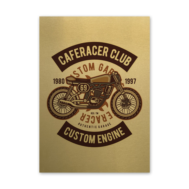 Plakat metalowy, retro, motocykl, 30 cm x 42 cm, złoty