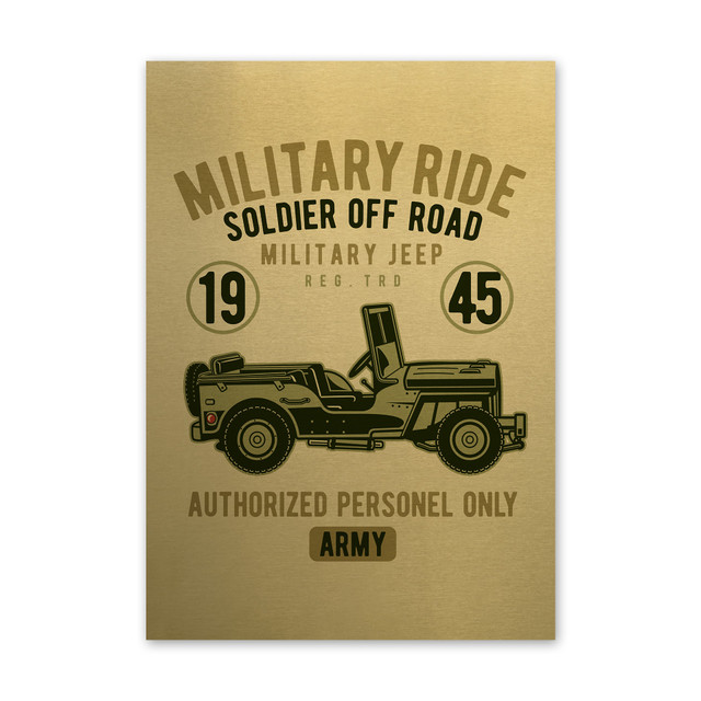 Plakat metalowy, retro, samochód wojskowy, 30 cm x 42 cm, złoty