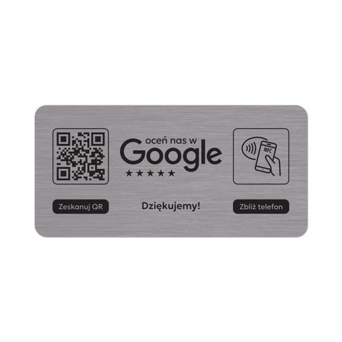 Tabliczka na drzwi lub ścianę z kodem QR i tagiem NFC do zbierania opinii w Google, szara