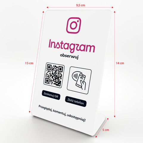 Stojak, prezenter gięty z QR i NFC do pozyskiwania obserwujących Instagram, biały, wzór 1