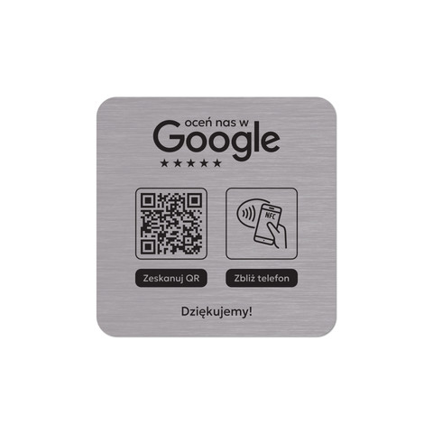 Podkładka na blat lub ladę z kodem QR i tagiem NFC do zbierania opinii w Google, szara