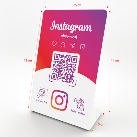 Stojak, prezenter gięty z QR i NFC do pozyskiwania obserwujących Instagram, wzór 1