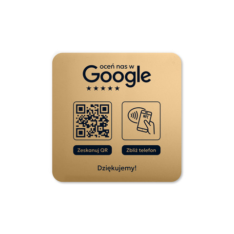 Podkładka na blat lub ladę z kodem QR i tagiem NFC do zbierania opinii w Google, złota