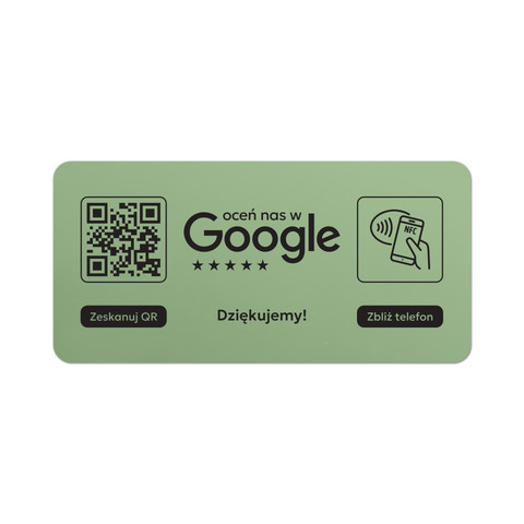 Tabliczka na drzwi lub ścianę z kodem QR i tagiem NFC do zbierania opinii w Google, oliwkowa