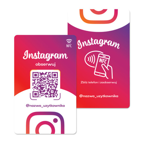 Plastikowa karta z kodem QR i tagiem NFC do pozyskiwania obserwujących Instagram, wzór 1