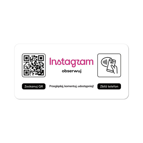 Tabliczka na drzwi lub ścianę z kodem QR i tagiem NFC do pozyskiwania obserwujących Instagram, biała