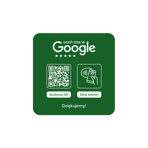 Podkładka na blat lub ladę z kodem QR i tagiem NFC do zbierania opinii w Google, jasnozielona
