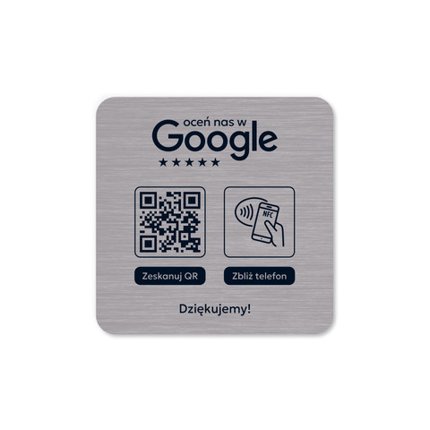 Podkładka na blat lub ladę z kodem QR i tagiem NFC do zbierania opinii w Google, szara