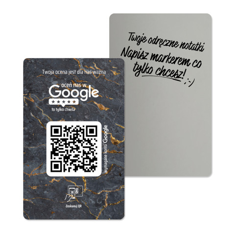 Mała metalowa karta z QR do zbierania opinii w Google, wizytówka, szary marmur