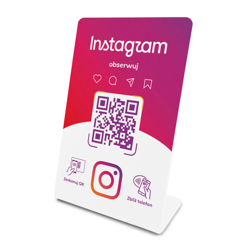 Stojak, prezenter gięty z QR i NFC do pozyskiwania obserwujących Instagram, biały, wzór 2