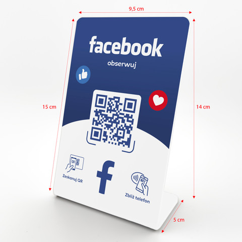 Stojak, prezenter gięty z QR i NFC do pozyskiwania obserwujących Facebook, biały, wzór 2