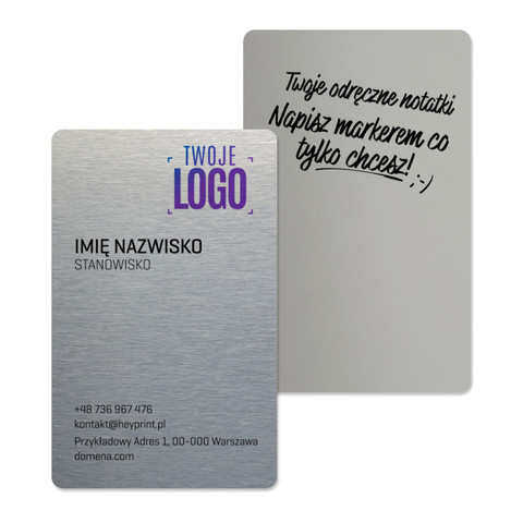 Karty metalowe HAND-NOTE, możliwość ręcznych notatek, srebrne, 50 sztuk, wzór #6