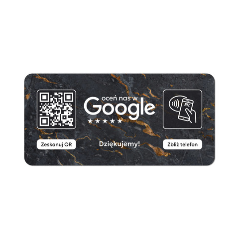 Tabliczka na drzwi lub ścianę z kodem QR i tagiem NFC do zbierania opinii w Google, ciemny marmur