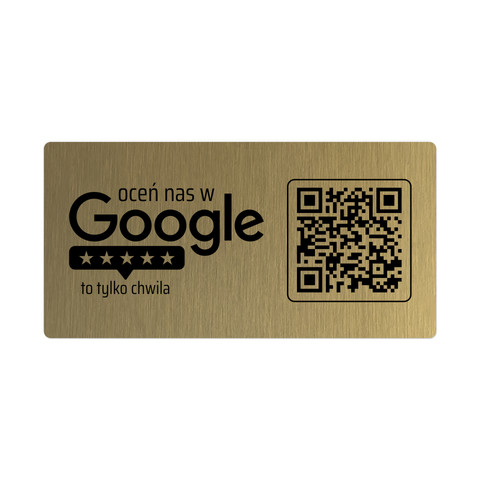 Metalowa tabliczka na drzwi lub ścianę z kodem QR do zbierania opinii w Google, złota