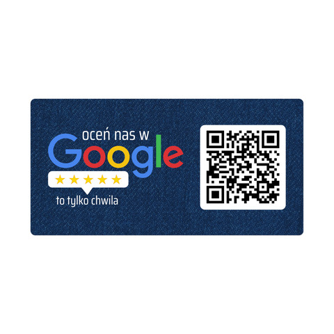 Metalowa tabliczka na drzwi lub ścianę z kodem QR do zbierania opinii w Google, niebieska