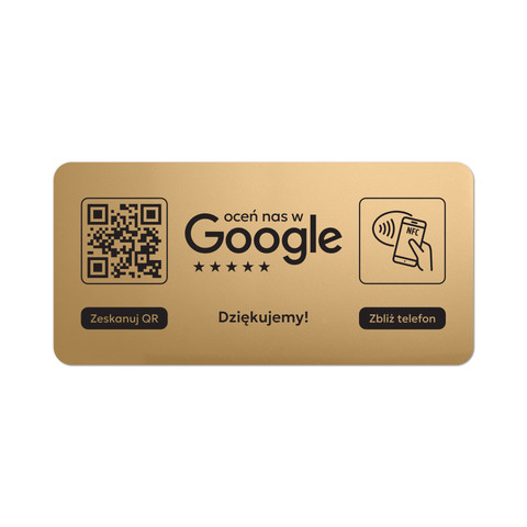 Tabliczka na drzwi lub ścianę z kodem QR i tagiem NFC do zbierania opinii w Google, złota