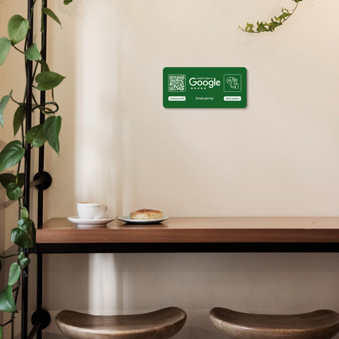 Tabliczka na drzwi lub ścianę z kodem QR i tagiem NFC do zbierania opinii w Google, zielona