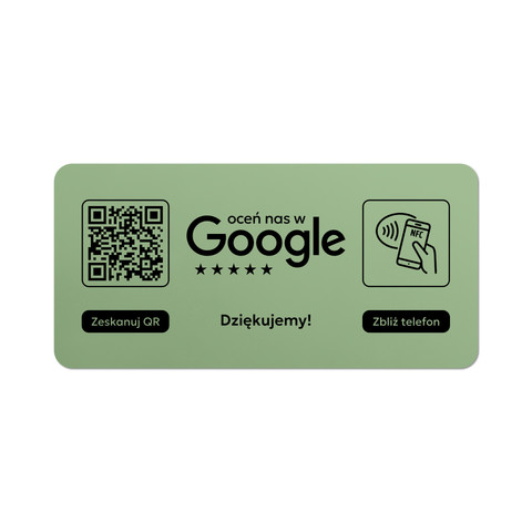 Tabliczka na drzwi lub ścianę z kodem QR i tagiem NFC do zbierania opinii w Google, oliwkowa