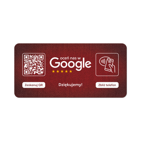 Tabliczka na drzwi lub ścianę z kodem QR i tagiem NFC do zbierania opinii w Google, czerwona