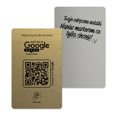 Mała metalowa karta z QR do zbierania opinii w Google, wizytówka, złota