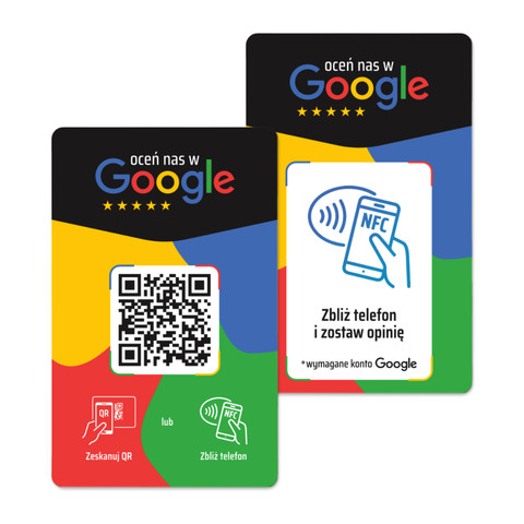 Plastikowa karta z kodem QR i tagiem NFC do zbierania opinii w Google, wzór 2