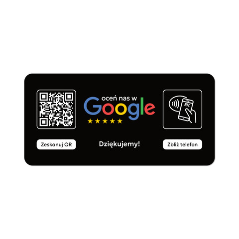 Tabliczka na drzwi lub ścianę z kodem QR i tagiem NFC do zbierania opinii w Google, czarna
